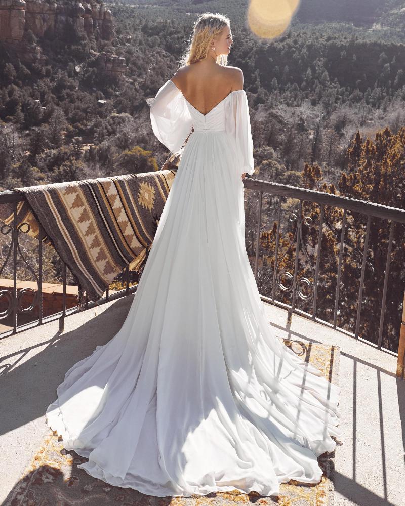 Lp2016 simple off the shoulder wedding dress with sleeves and a line silhouette2